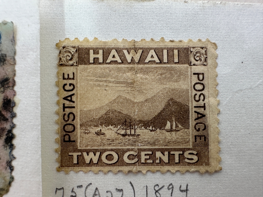 Just Added - (4) Antique Hawaiian Islands Postage Stamps From 1866-1894: (3) 1894 View Of Honolulu Design Stamps And (1) 1866 Scott #32 King Kamehameha V Stamp [Photo 4]