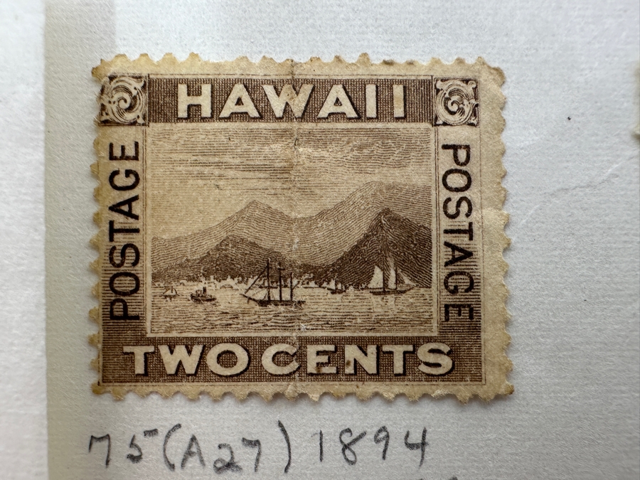 Just Added - (4) Antique Hawaiian Islands Postage Stamps From 1866-1894: (3) 1894 View Of Honolulu Design Stamps And (1) 1866 Scott #32 King Kamehameha V Stamp [Photo 6]