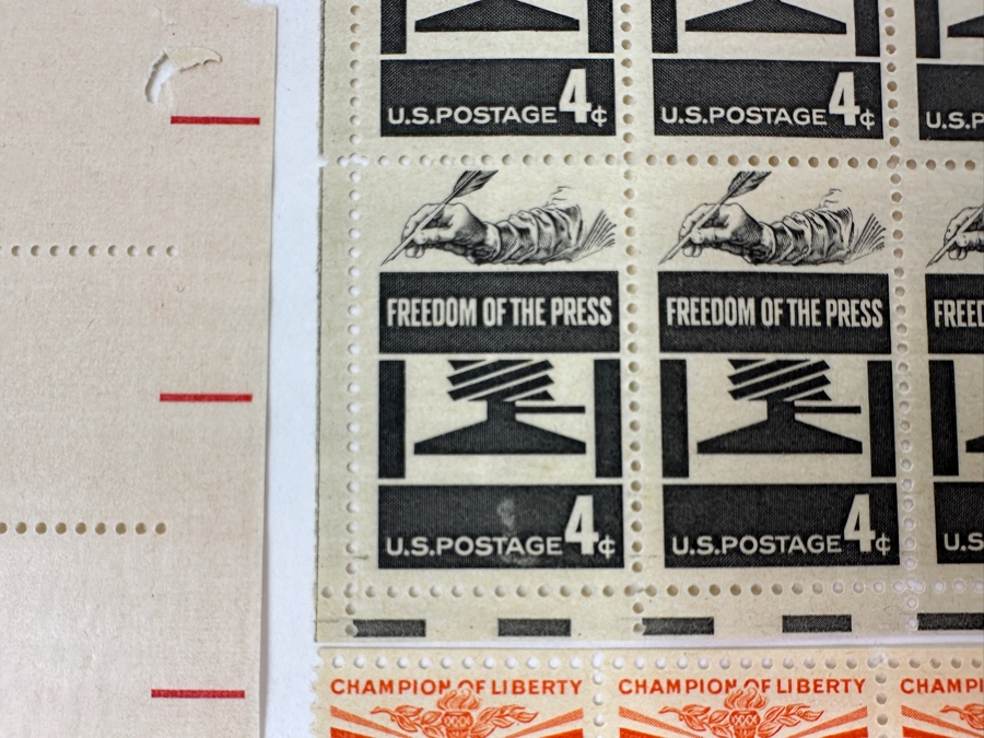 Just Added - Collection Of (8) Mid-Century United States Mint Postage Stamp Sheets: Freedom Of The Press, Mahatma Gandhi, Independence Day 1959, (3) Credo, Windlow Homer & Girl Scouts USA [Photo 4]
