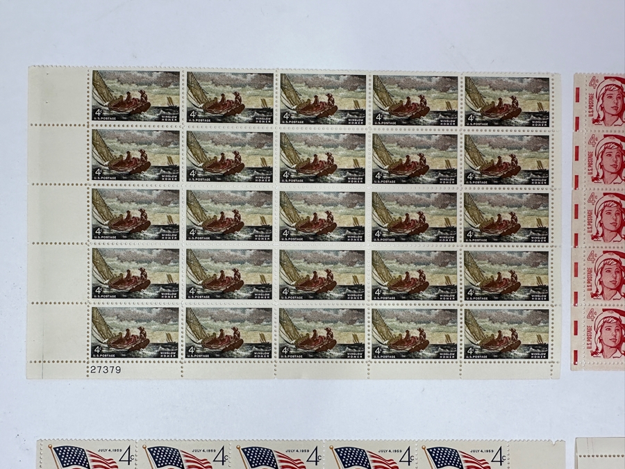 Just Added - Collection Of (8) Mid-Century United States Mint Postage Stamp Sheets: Freedom Of The Press, Mahatma Gandhi, Independence Day 1959, (3) Credo, Windlow Homer & Girl Scouts USA [Photo 9]