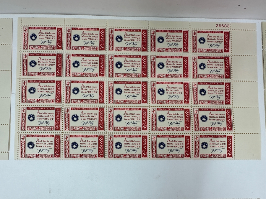 Just Added - Collection Of (8) Mid-Century United States Mint Postage Stamp Sheets: Freedom Of The Press, Mahatma Gandhi, Independence Day 1959, (3) Credo, Windlow Homer & Girl Scouts USA [Photo 16]