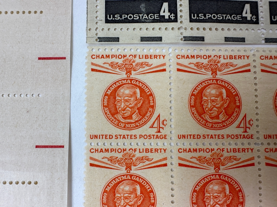 Just Added - Collection Of (8) Mid-Century United States Mint Postage Stamp Sheets: Freedom Of The Press, Mahatma Gandhi, Independence Day 1959, (3) Credo, Windlow Homer & Girl Scouts USA [Photo 3]