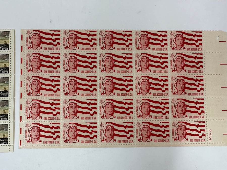 Just Added - Collection Of (8) Mid-Century United States Mint Postage Stamp Sheets: Freedom Of The Press, Mahatma Gandhi, Independence Day 1959, (3) Credo, Windlow Homer & Girl Scouts USA [Photo 14]