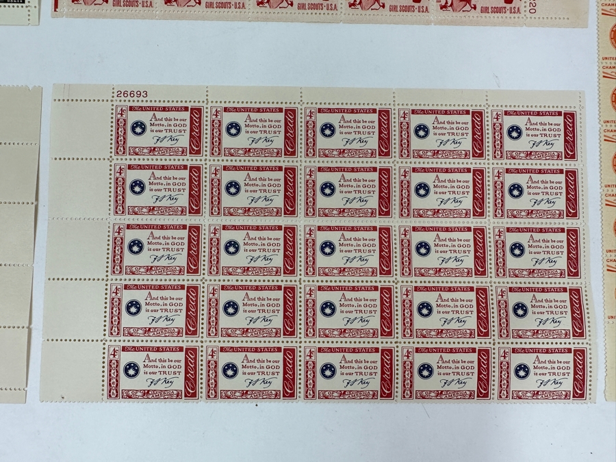 Just Added - Collection Of (8) Mid-Century United States Mint Postage Stamp Sheets: Freedom Of The Press, Mahatma Gandhi, Independence Day 1959, (3) Credo, Windlow Homer & Girl Scouts USA [Photo 5]