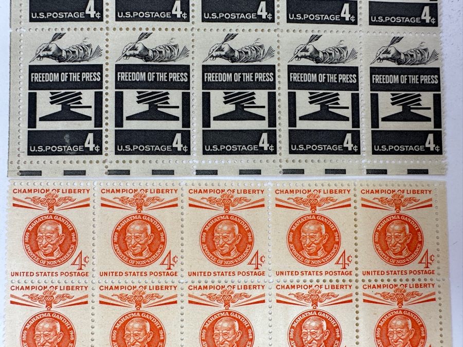 Just Added - Collection Of (8) Mid-Century United States Mint Postage Stamp Sheets: Freedom Of The Press, Mahatma Gandhi, Independence Day 1959, (3) Credo, Windlow Homer & Girl Scouts USA [Photo 2]