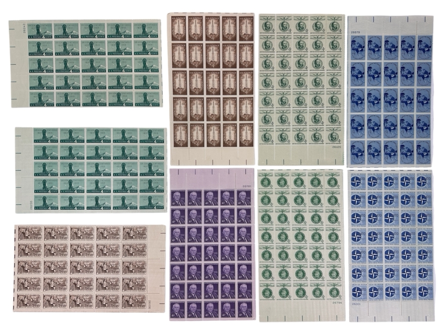 Just Added - Collection Of (9) Mid-Century United States Mint Postage Stamp Sheets: Lincoln - Douglas Debates, (2) Oregon Statehood, Petroleum Industry, Walter F. George, Garibaldi, Lajos Kossuth, NATO & Employ The Handicapped