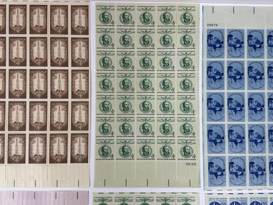 Just Added - Collection Of (9) Mid-Century United States Mint Postage Stamp Sheets: Lincoln - Douglas Debates, (2) Oregon Statehood, Petroleum Industry, Walter F. George, Garibaldi, Lajos Kossuth, NATO & Employ The Handicapped [Photo 13]