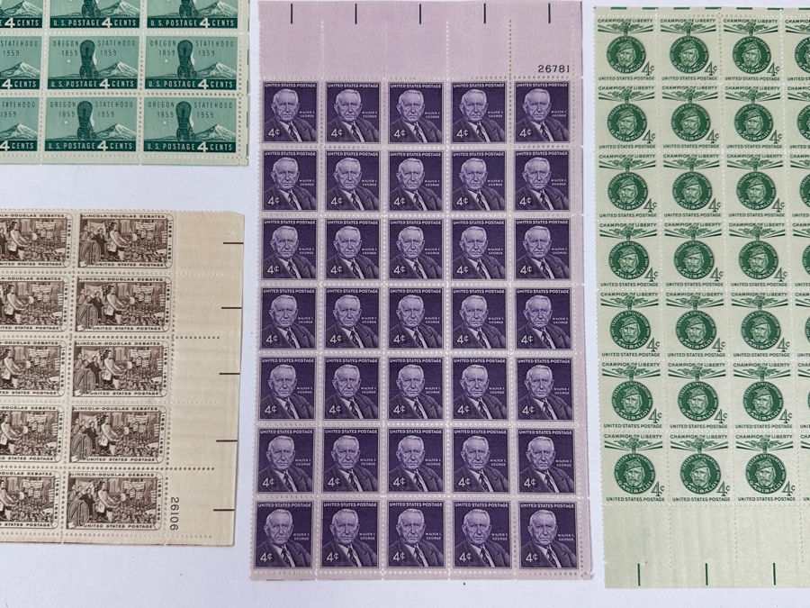 Just Added - Collection Of (9) Mid-Century United States Mint Postage Stamp Sheets: Lincoln - Douglas Debates, (2) Oregon Statehood, Petroleum Industry, Walter F. George, Garibaldi, Lajos Kossuth, NATO & Employ The Handicapped [Photo 9]