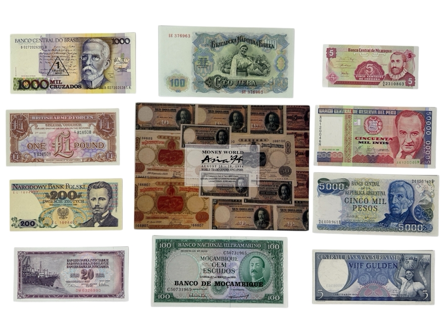 Just Added - (10) Uncirculated World Currency And (2) Limited Edition Calling Cards From Money World Asia 1994 Held Aug 25-28, 1994 At The World Trade Centre Singapore