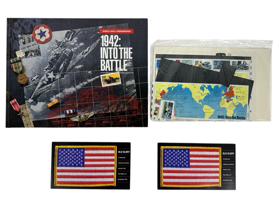 Just Added - 1942 WWII Mint Postage Stamps With Accompanying Hardcover Book And (2) Sets Of Old Glory United States Flags Mint Postage Stamp Booklets