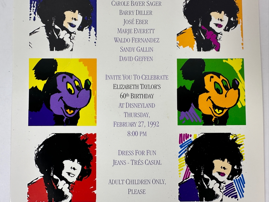 Just Added - Rare Original Elizabeth Taylor's 60th Birthday Party At Disneyland Invitation Given To The Elite 1,000 Celebrities That Attended The Event On Feb 27, 1992 8PM [Photo 3]
