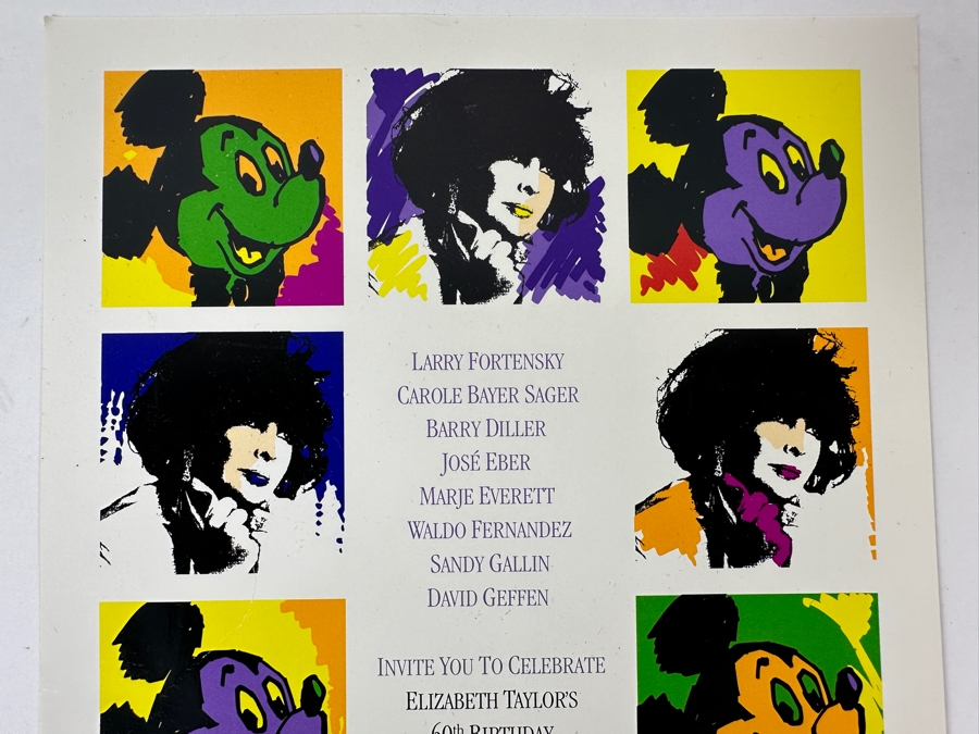 Just Added - Rare Original Elizabeth Taylor's 60th Birthday Party At Disneyland Invitation Given To The Elite 1,000 Celebrities That Attended The Event On Feb 27, 1992 8PM [Photo 2]