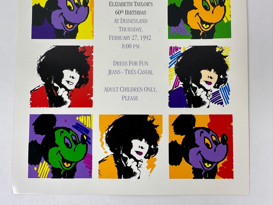 Just Added - Rare Original Elizabeth Taylor's 60th Birthday Party At Disneyland Invitation Given To The Elite 1,000 Celebrities That Attended The Event On Feb 27, 1992 8PM [Photo 4]