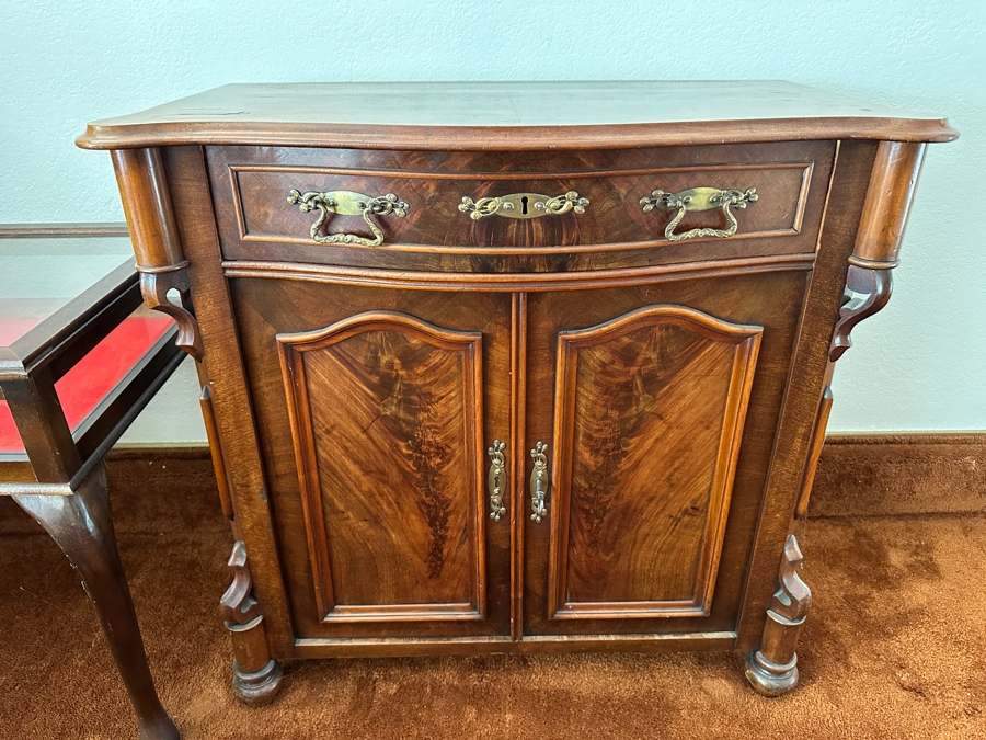 Antique Burl Wood Cabinet With Drawer 32W X 17D X 31H [Photo 2]