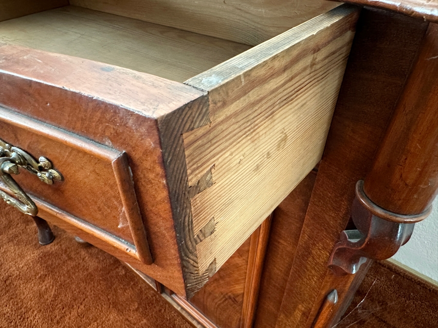 Antique Burl Wood Cabinet With Drawer 32W X 17D X 31H [Photo 6]