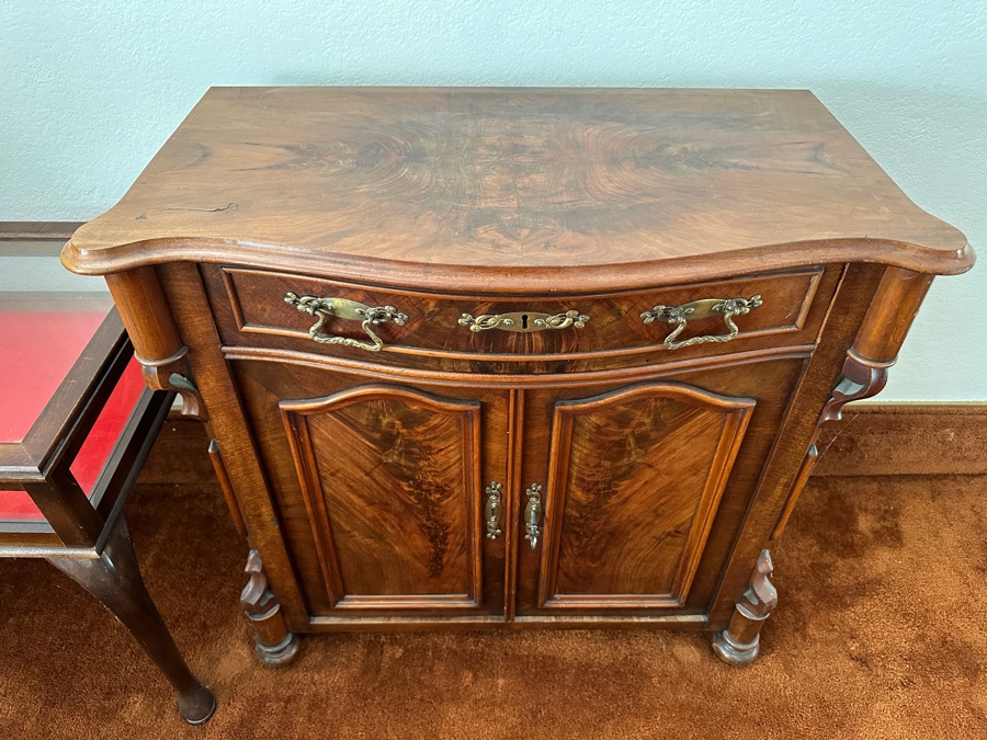 Antique Burl Wood Cabinet With Drawer 32W X 17D X 31H [Photo 3]
