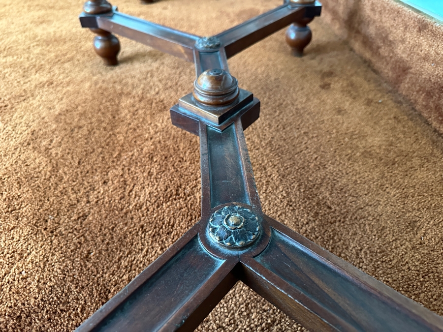 Stunning Antique Wooden Table Desk With Burl Wood Top, Turned Legs And Intricate Wood Carving 41W X 25D X 28.5H [Photo 10]