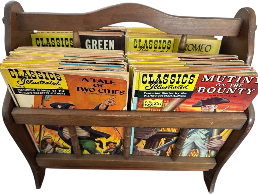 Large Collection Of (80) Vintage Classics Illustrated Comic Books With Wooden Magazine Rack - See Photos For Titles [Photo 2]