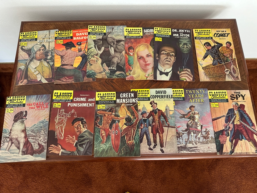 Large Collection Of (80) Vintage Classics Illustrated Comic Books With Wooden Magazine Rack - See Photos For Titles [Photo 6]