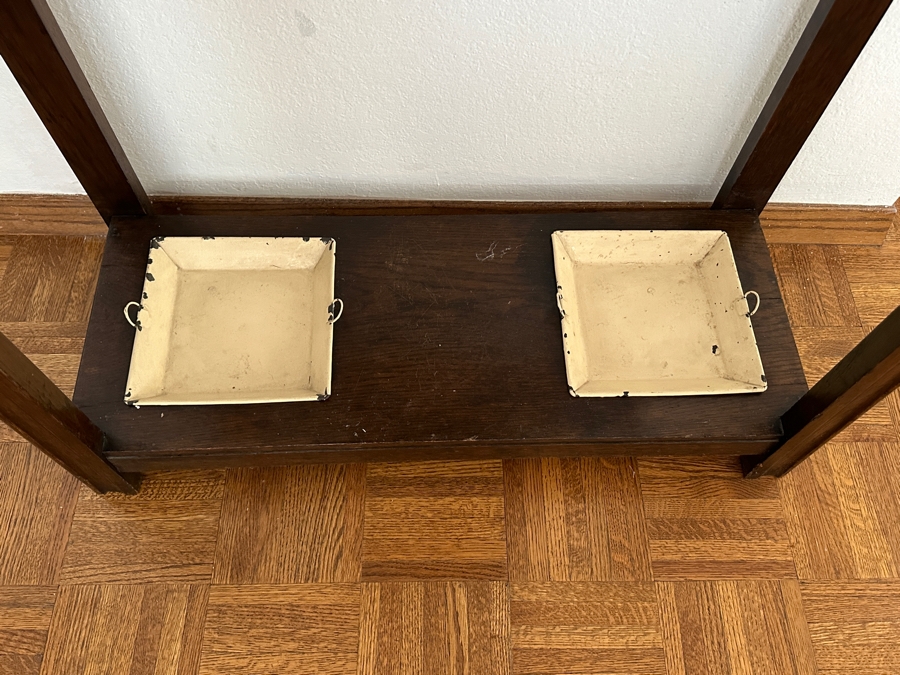 Antique Arts And Crafts Style Wooden Hall Tree Coat Rack With Mirror, Glove Box And Umbrella Stands 30W X 12.5D X 79H [Photo 7]