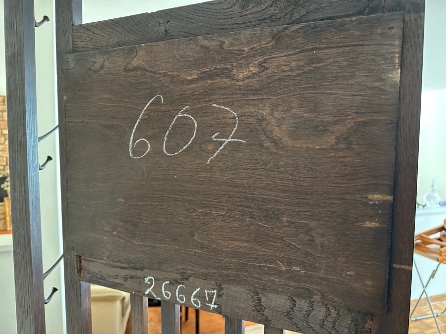 Antique Arts And Crafts Style Wooden Hall Tree Coat Rack With Mirror, Glove Box And Umbrella Stands 30W X 12.5D X 79H [Photo 8]