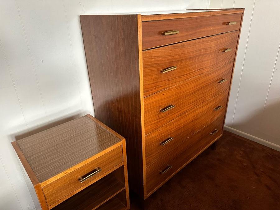 Vintage Mid-Century Modern Brumax Berlin Chest Of Drawers Dresser 36W X 18D X 42.5H With Matching Nightstand 15W X 13D X 23H [Photo 8]