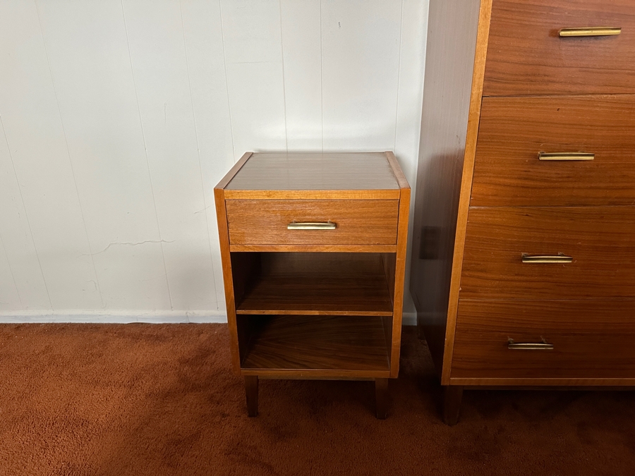 Vintage Mid-Century Modern Brumax Berlin Chest Of Drawers Dresser 36W X 18D X 42.5H With Matching Nightstand 15W X 13D X 23H [Photo 4]