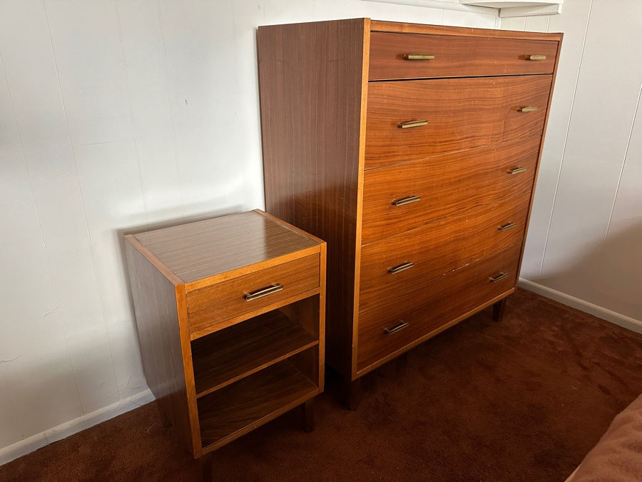 Vintage Mid-Century Modern Brumax Berlin Chest Of Drawers Dresser 36W X 18D X 42.5H With Matching Nightstand 15W X 13D X 23H [Photo 5]