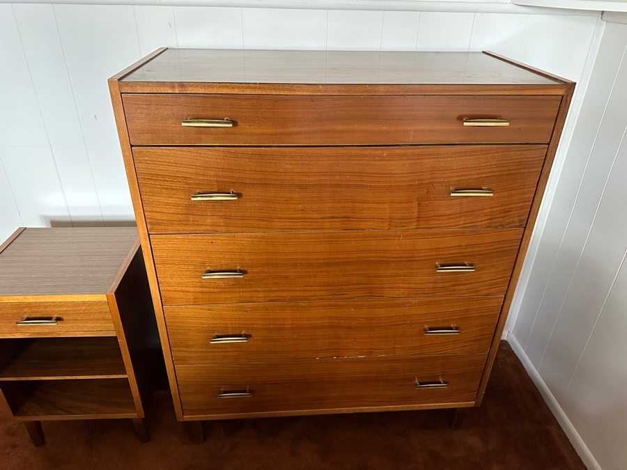 Vintage Mid-Century Modern Brumax Berlin Chest Of Drawers Dresser 36W X 18D X 42.5H With Matching Nightstand 15W X 13D X 23H [Photo 3]