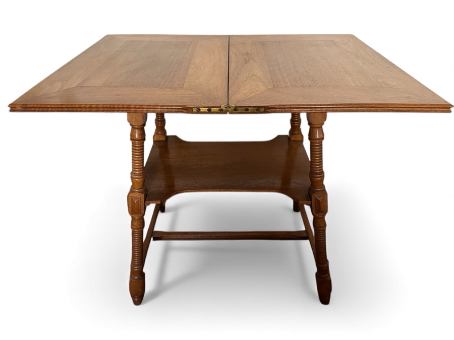 Vintage German Wooden Gaming Table With Turned Legs 35W X 25D X 30H