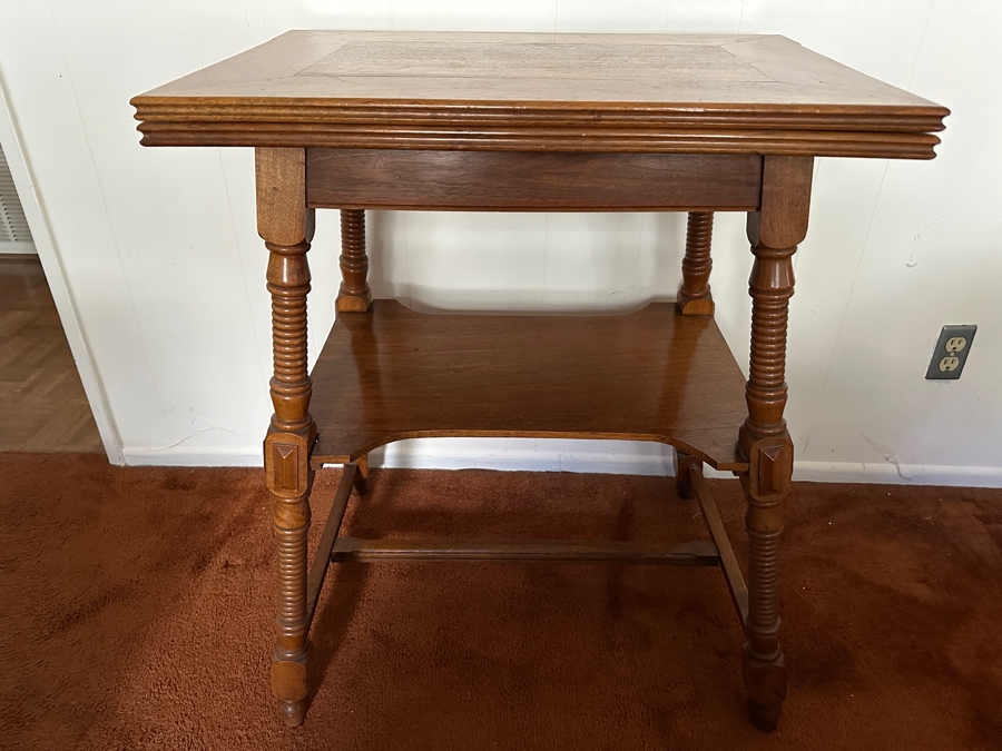 Vintage German Wooden Gaming Table With Turned Legs 35W X 25D X 30H [Photo 2]