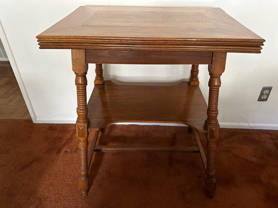 Vintage German Wooden Gaming Table With Turned Legs 35W X 25D X 30H [Photo 3]
