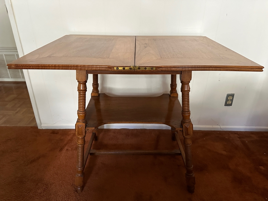 Vintage German Wooden Gaming Table With Turned Legs 35W X 25D X 30H [Photo 7]