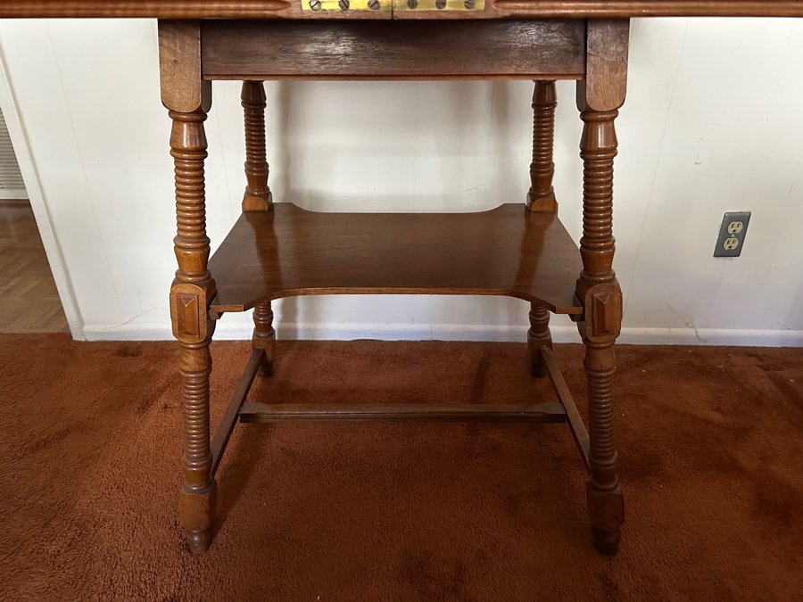 Vintage German Wooden Gaming Table With Turned Legs 35W X 25D X 30H [Photo 9]