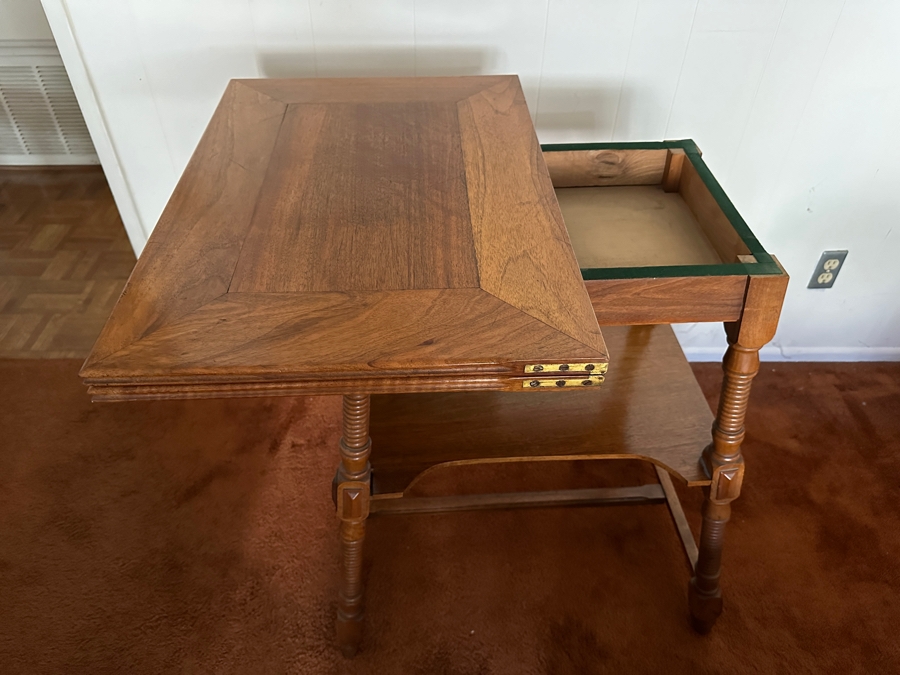 Vintage German Wooden Gaming Table With Turned Legs 35W X 25D X 30H [Photo 6]