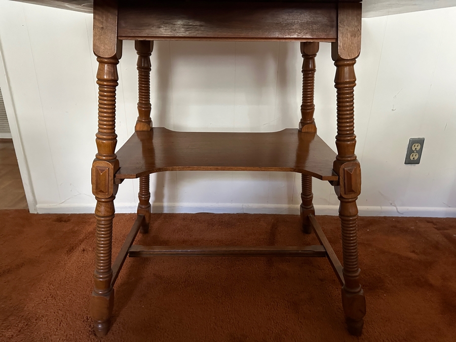 Vintage German Wooden Gaming Table With Turned Legs 35W X 25D X 30H [Photo 11]