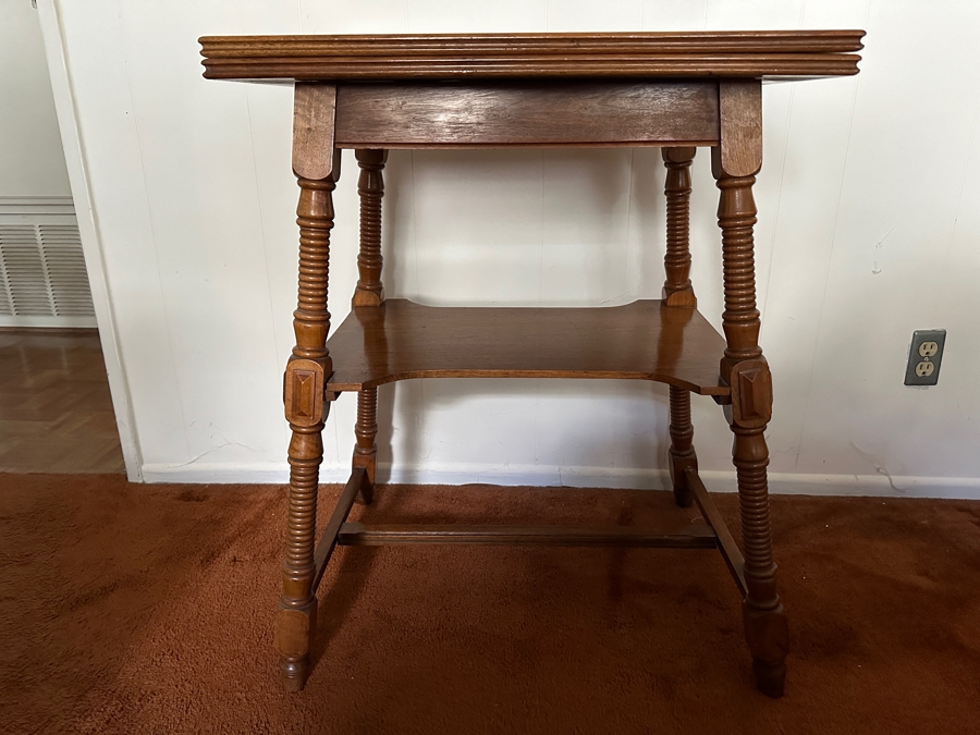 Vintage German Wooden Gaming Table With Turned Legs 35W X 25D X 30H [Photo 4]