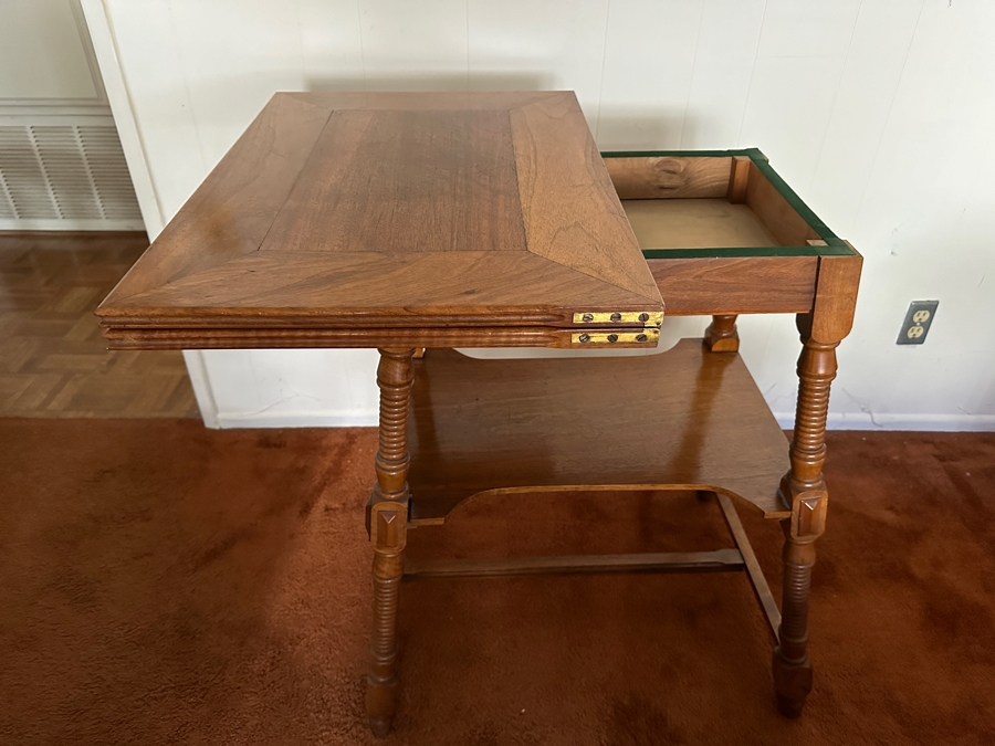 Vintage German Wooden Gaming Table With Turned Legs 35W X 25D X 30H [Photo 5]
