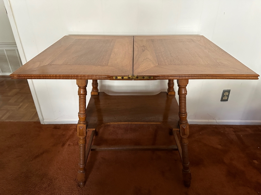 Vintage German Wooden Gaming Table With Turned Legs 35W X 25D X 30H [Photo 8]