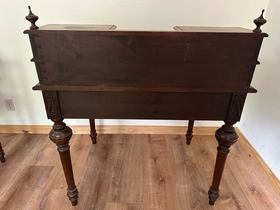 Antique Carved Walnut Writing Desk Side Table With Turned Legs 38W X 27D X 39H [Photo 12]