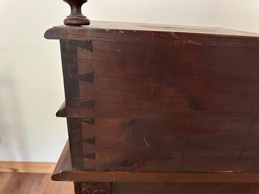 Antique Carved Walnut Writing Desk Side Table With Turned Legs 38W X 27D X 39H [Photo 13]