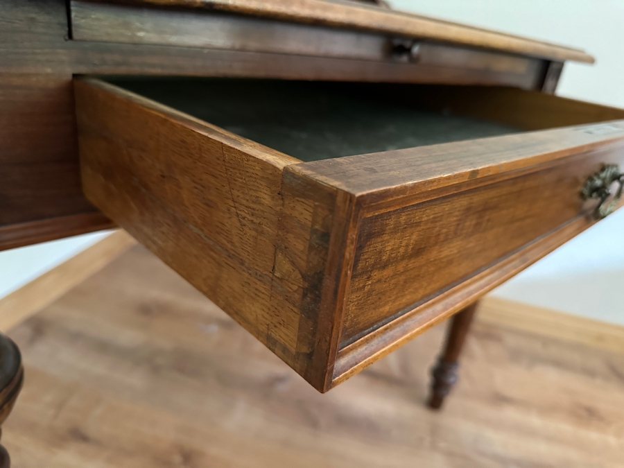 Antique Carved Walnut Writing Desk Side Table With Turned Legs 38W X 27D X 39H [Photo 10]
