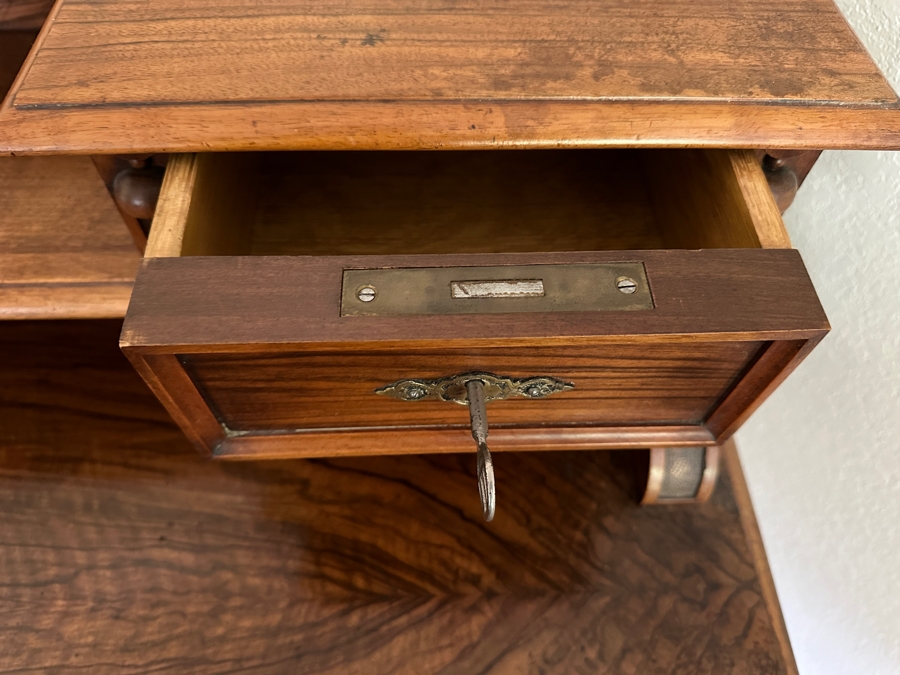 Antique Carved Walnut Writing Desk Side Table With Turned Legs 38W X 27D X 39H [Photo 11]