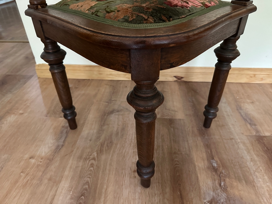 Vintage German Hand Carved Wooden Eckstuhl Grunderzeit Corner Chair With Floral Upholstered Seat 24W X 24D X 32H [Photo 6]