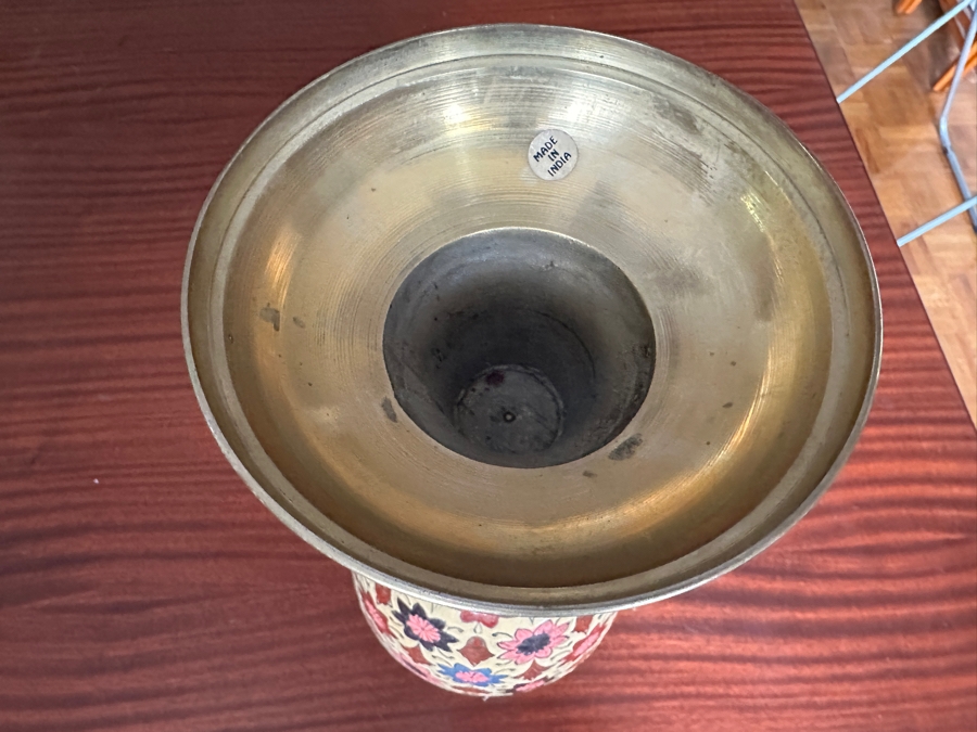 Vintage Handcrafted Brass Indian Freestanding Vase 18'H [Photo 4]