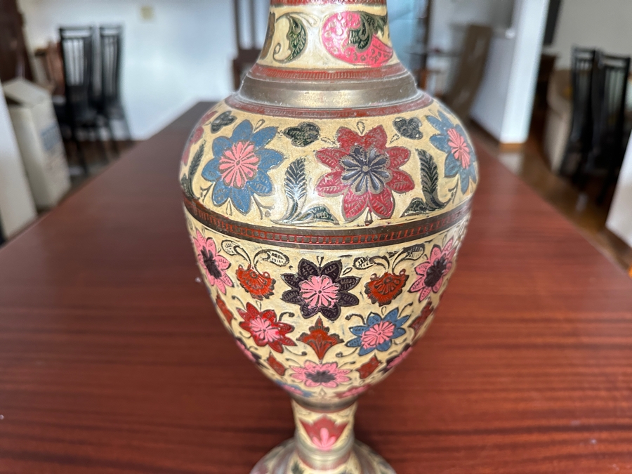 Vintage Handcrafted Brass Indian Freestanding Vase 18'H [Photo 2]