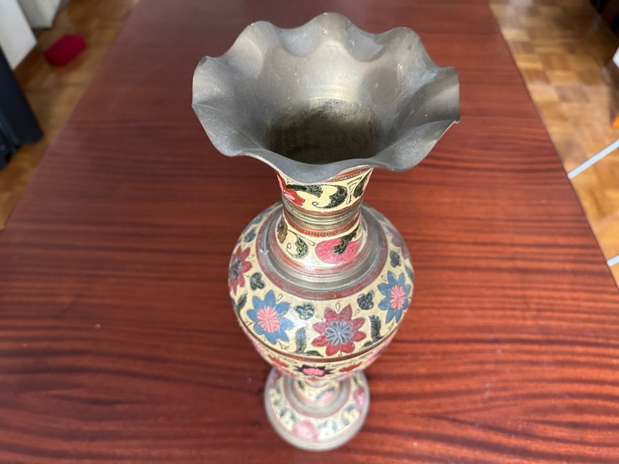 Vintage Handcrafted Brass Indian Freestanding Vase 18'H [Photo 3]