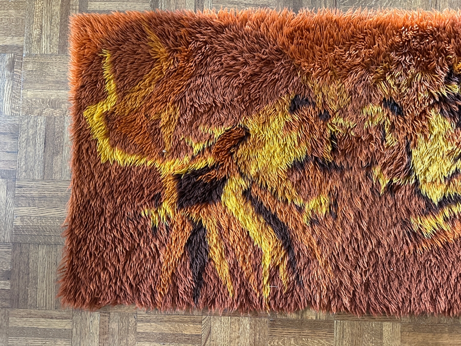 Vintage Mid-Century Modern Scandinavian Rya Shag Rug 58 X 27 [Photo 2]
