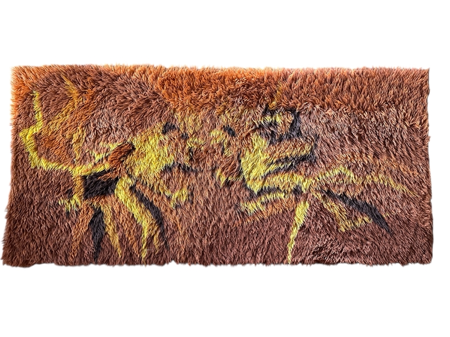 Vintage Mid-Century Modern Scandinavian Rya Shag Rug 58 X 27