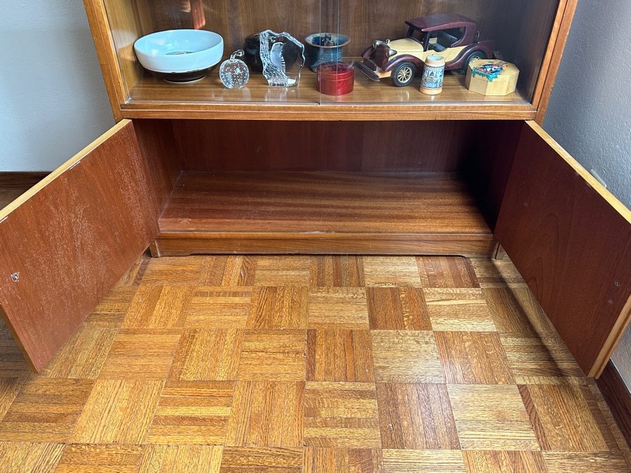 Vintage Mid-Century Modern Wooden Curio Display Cabinet From Berlin Germany With Sliding Glass Doors 39W X 14D X 55.5H [Photo 6]